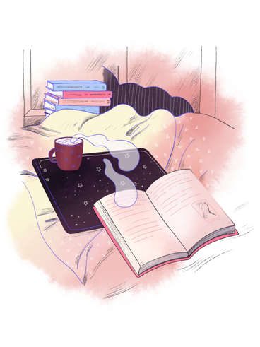 Reading and relaxing in bed PNG, SVG