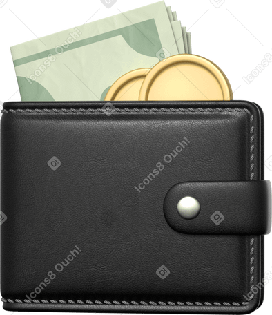 3D black wallet with money Illustration in PNG, SVG