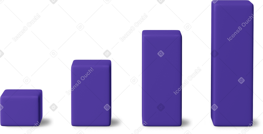 3D growing purple bar chart Illustration in PNG, SVG