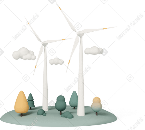 3D wind turbines in the field в PNG, SVG
