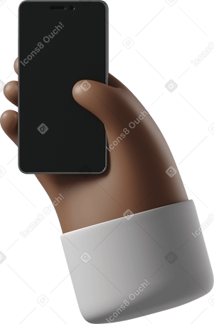 3D Mano de piel marrón oscura con un teléfono PNG, SVG