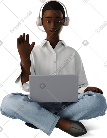 3D young woman chatting online with headphones PNG, SVG