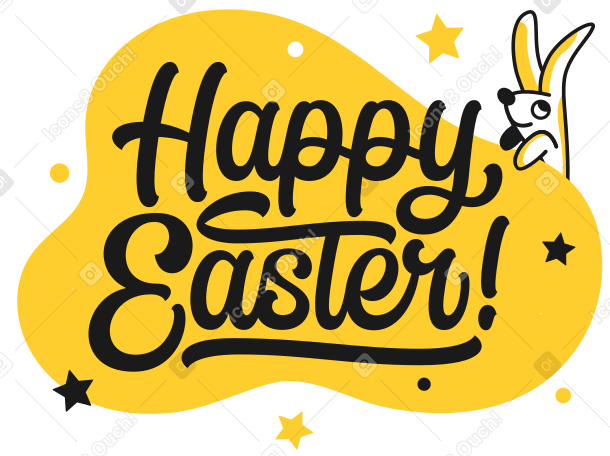 Lettering Happy Easter with Easter bunny PNG, SVG