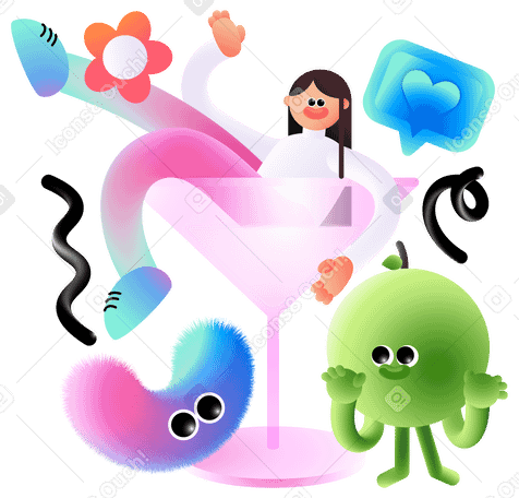 Woman relaxing in a cocktail glass PNG, SVG