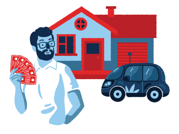 Rich man with car and house PNG, SVG