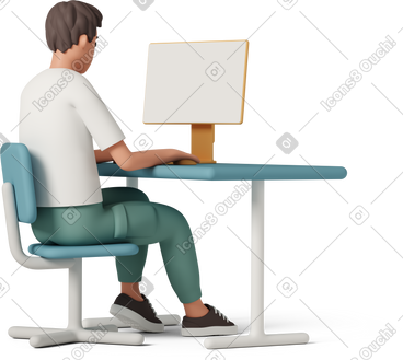 在电脑上工作的人的四分之三后视图 PNG, SVG