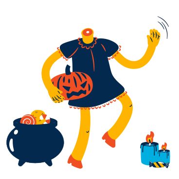 Headless girl holding halloween pumpkin and waving PNG, SVG