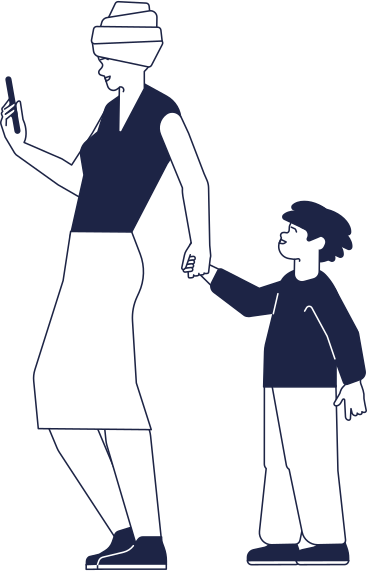 african mother with smartphone in her hand holds child s hand PNG, SVG