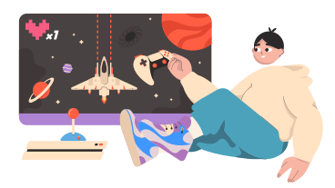 Man playing computer game about space PNG, SVG