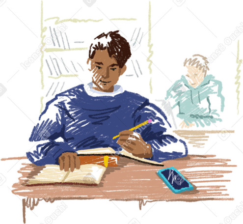young man studying in classroom PNG, SVG