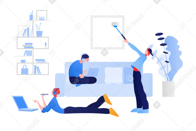 Everyone is busy with their gadgets PNG, SVG