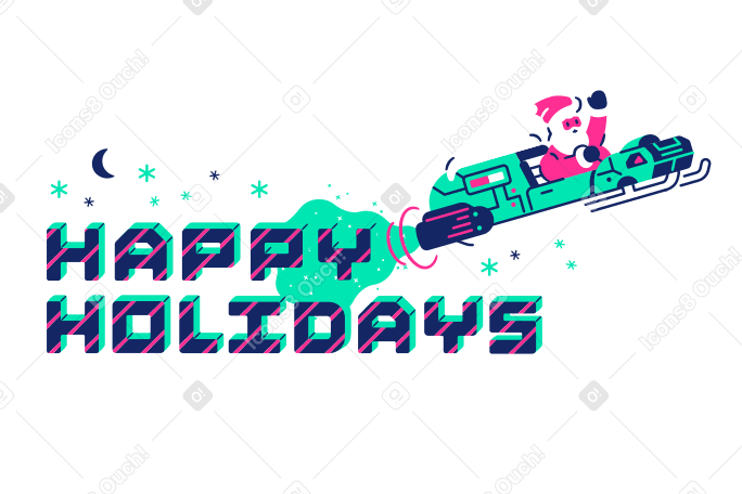 Happy holidays lettering with Santa in sleigh PNG, SVG