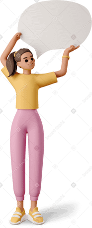 3D young woman holding blank speech bubble Illustration in PNG, SVG