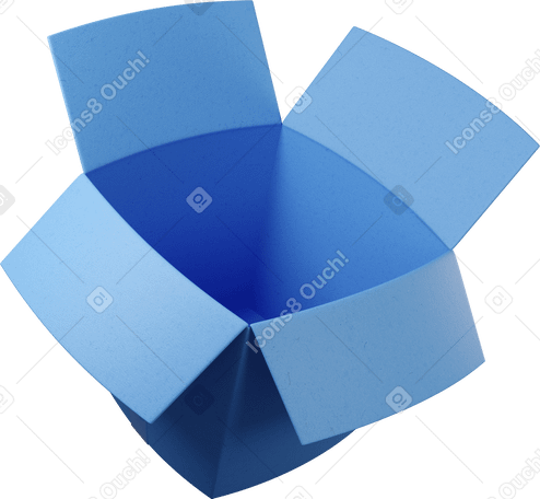 3D Blue opened box flying tilted right Illustration in PNG, SVG