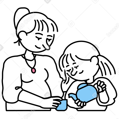 Femme enceinte et sa fille buvant du thé PNG, SVG