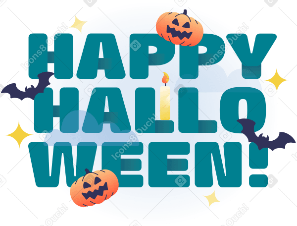 Lettering Happy Halloween with pumpkins and bats text PNG, SVG