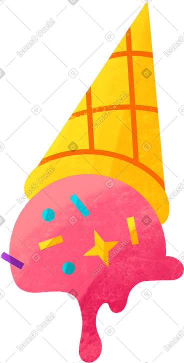 Pink melted ice cream in a cone PNG, SVG