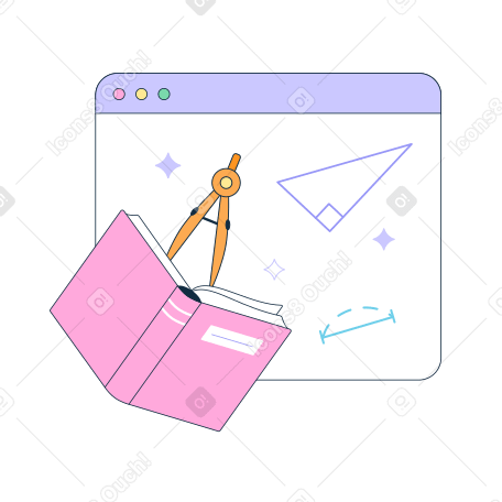 Browser with a book, compass and drawings PNG, SVG