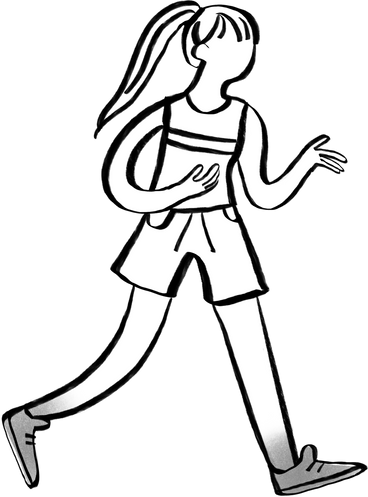 black and white woman with ponytail running PNG, SVG