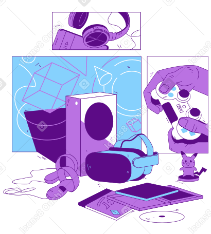 Games and VR animated illustration in GIF, Lottie (JSON), AE