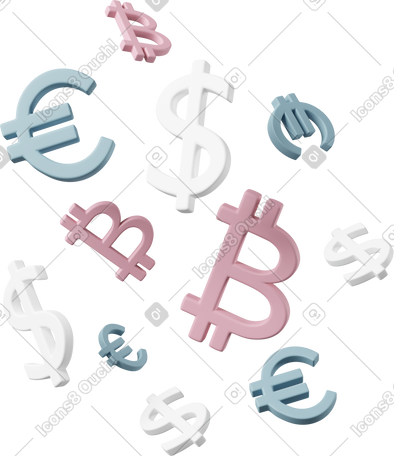 3D dollar euro bitcoin PNG, SVG