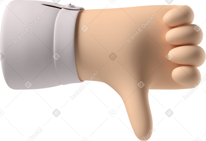 3D Рука с бледной кожей показывает большой палец вниз в PNG, SVG