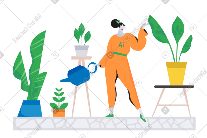 拟人化人工智能照顾室内植物 PNG, SVG