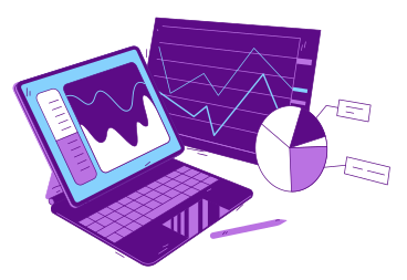Analytics and charts on laptop screen PNG, SVG
