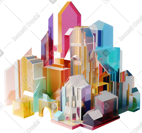 3D abstract colorful sculpture of a city PNG, SVG