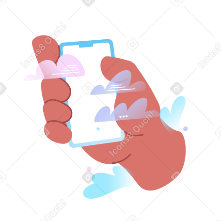Mão segurando um telefone com mensagens PNG, SVG