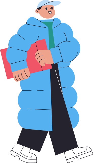 man in winter clothes walking with a gift PNG, SVG