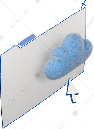 3D Three-quarter view of a web page with cloud software turned right PNG, SVG