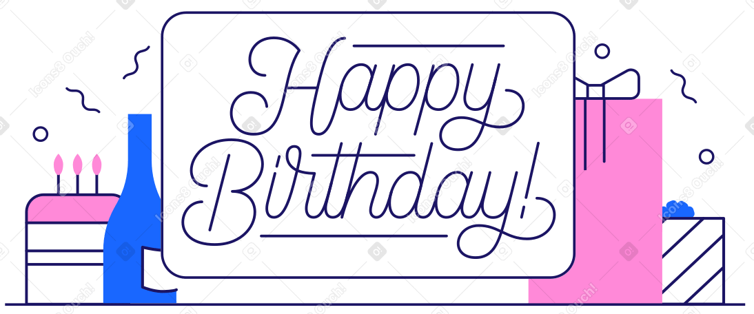Lettering Happy Birthday with gifts and cake text PNG, SVG