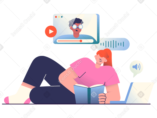 Watching a video for online education Illustration in PNG, SVG
