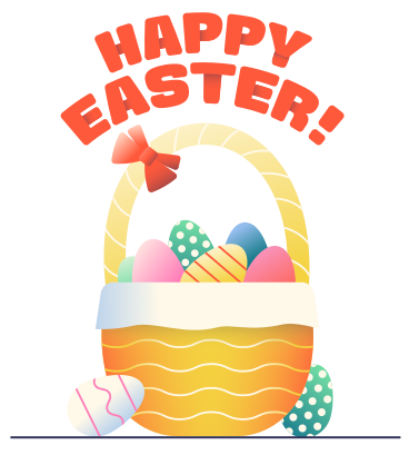 Надпись "счастливой пасхи" с корзиной пасхальных яиц в PNG, SVG