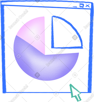 Pie chart in a computer window with a cursor PNG, SVG