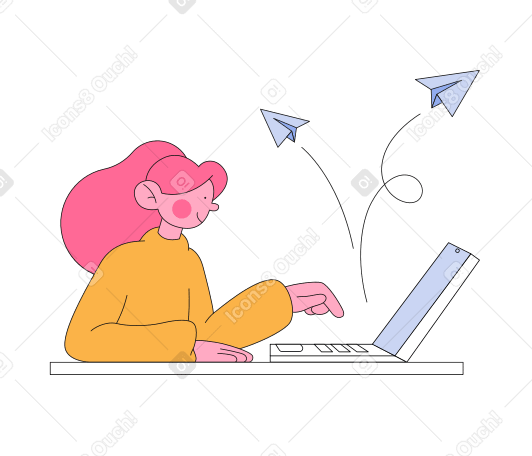 Girl with laptop sending messages PNG, SVG