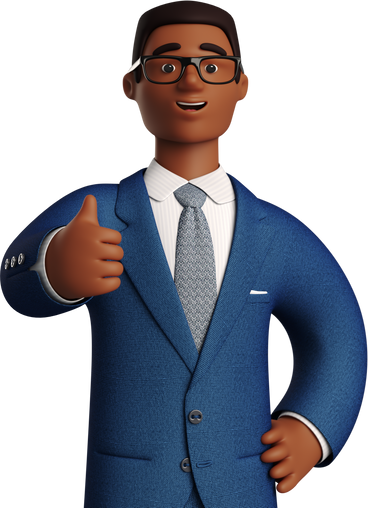 black businessman in blue suit giving thumbs up PNG, SVG