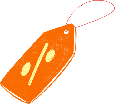 orange tag with a discount sign on a red string PNG, SVG