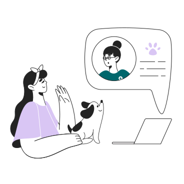 Girl and her dog have an online consultation with a veterinarian PNG, SVG