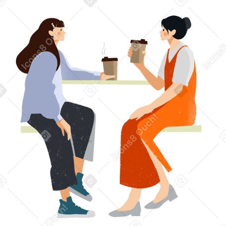 young women drinking coffee in a cafe Illustration in PNG, SVG