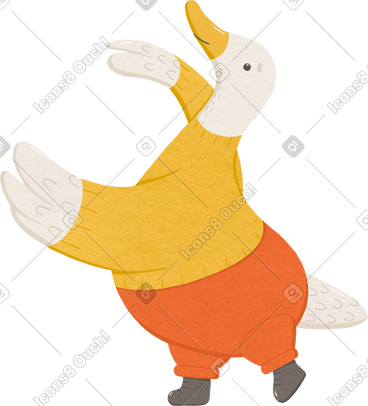 Goose in a yellow sweater and red pants PNG, SVG