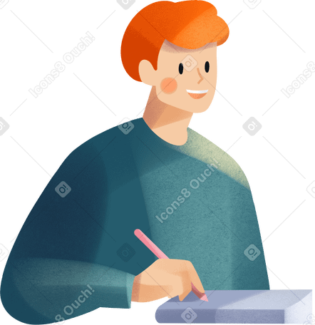 young man writing in a notebook Illustration in PNG, SVG