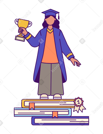 Выпускник с наградой, стоящей на книгах в PNG, SVG