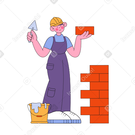 Builder holding a brick and a trowel Illustration in PNG, SVG