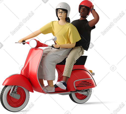 3D woman and man on a moped PNG, SVG