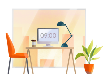 Modern office with city view PNG, SVG