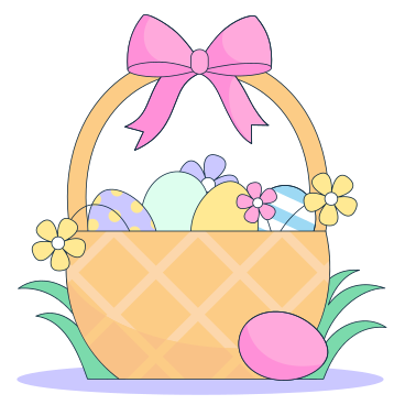 Cesta de pascua con huevos y flores. PNG, SVG
