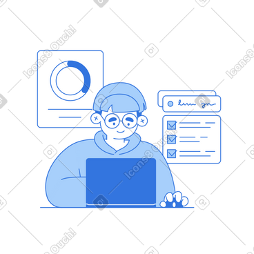 Productive man marking tasks as completed  animated illustration in GIF, Lottie (JSON), AE