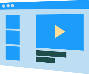 blue browser window with video PNG, SVG